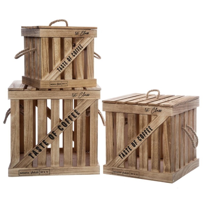 Set 3 cutii depozitare Denys, lemn natur, L.25/30/36 cm, 157279