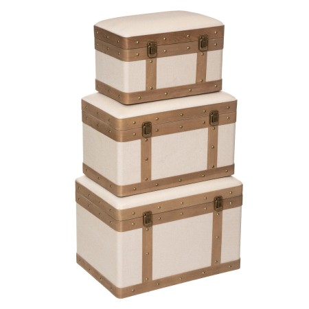 Set 3 cutii depozitare Norah, lemn, poliester bej, L.39/44/51 cm, 185696A