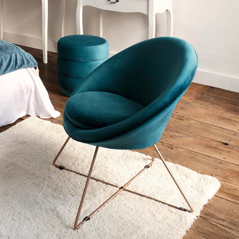 Fotoliu Evan, metal, catifea bleu, H.73 cm, 157066B