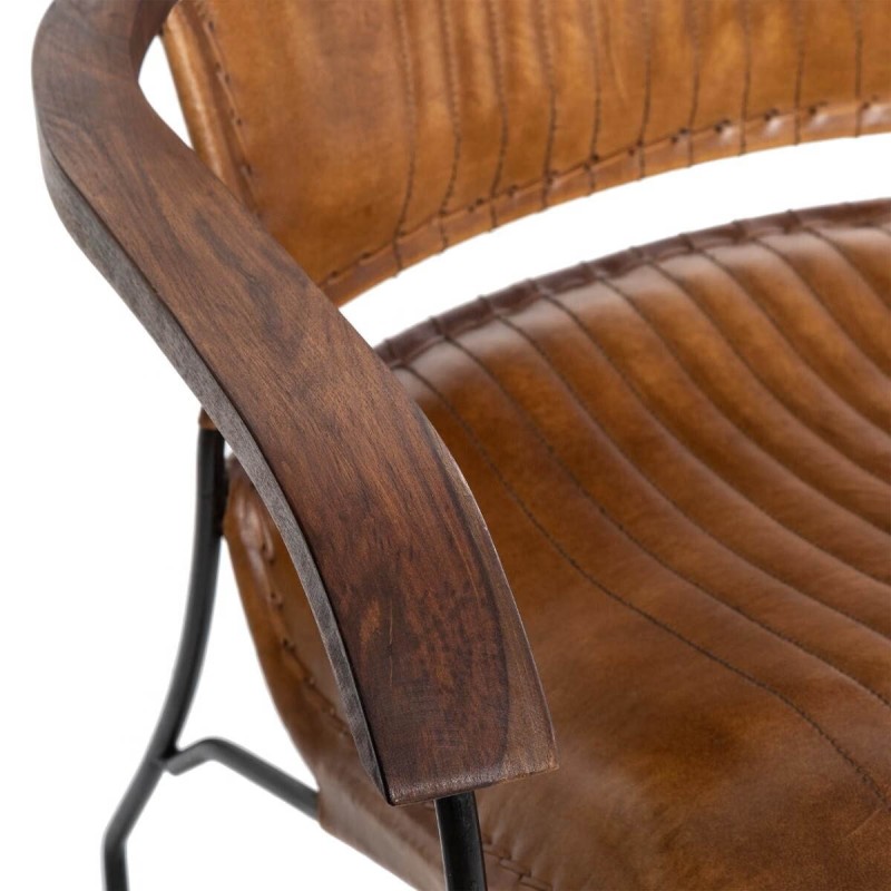 Fotoliu Hoper, piele naturala maro, structura metal negru, H.73 cm, 166623
