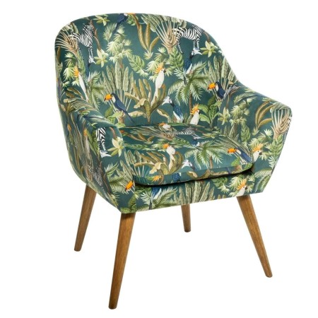 Fotoliu material textil Sango, model jungla, picioare lemn natur, H. 83 cm, 166571
