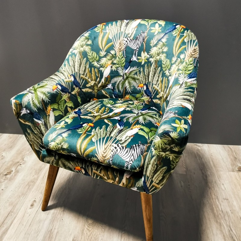 Fotoliu material textil Sango, model jungla, picioare lemn natur, H. 83 cm, 166571