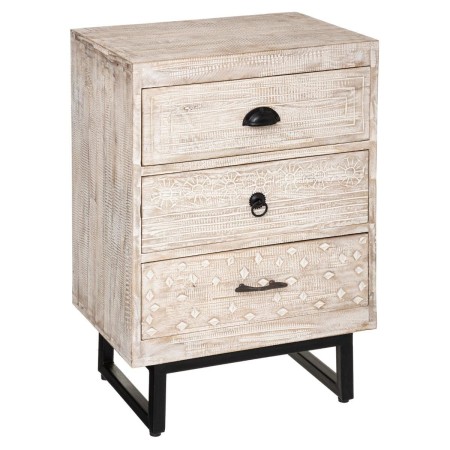 Noptiera Ajay, metal, lemn de mango, 3 sertare, H.73 cm, 166504C