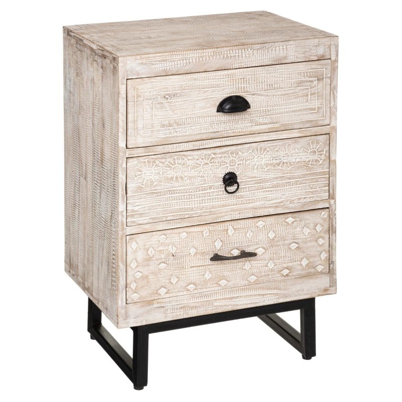 Noptiera Ajay, metal, lemn de mango, 3 sertare, H.73 cm, 166504C