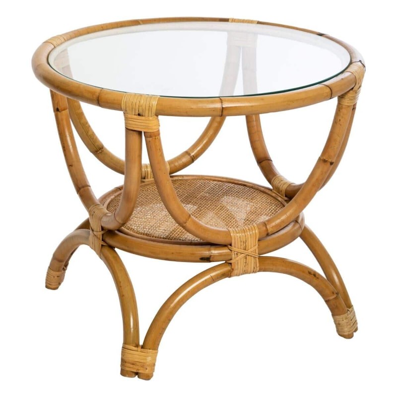 Masuta de cafea Farah, ratan, blat sticla, D.60 cm, 166653