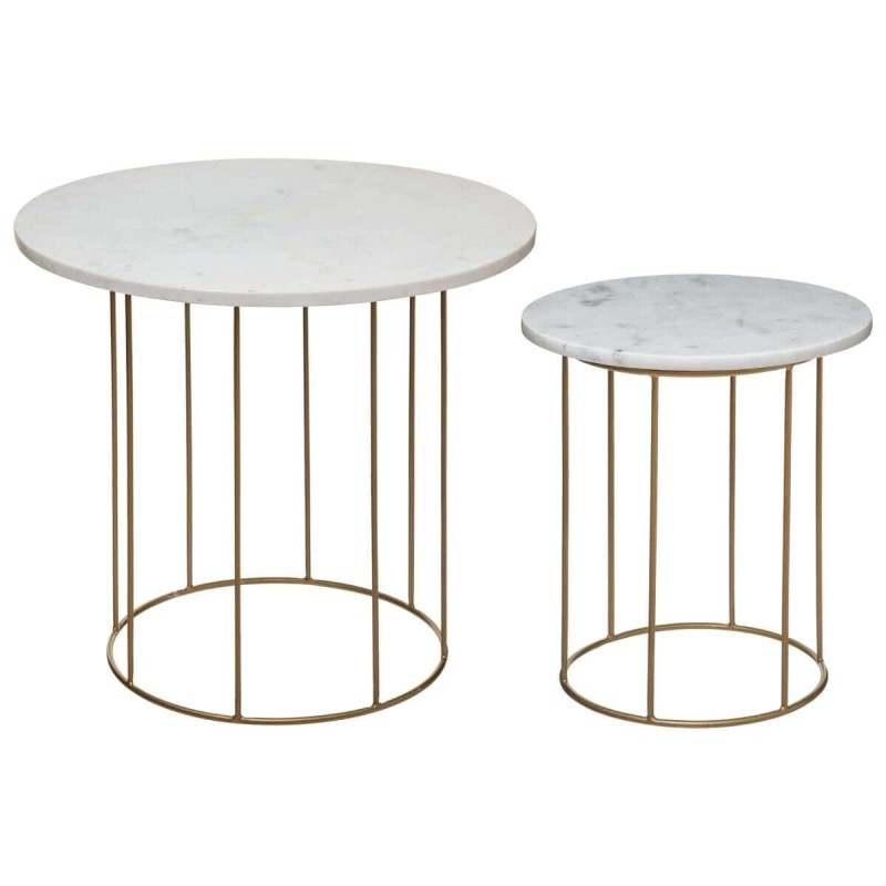 Set 2 masute cafea Savoir, metal finisat alama, blat din marmura, D.40/60 cm, 166747