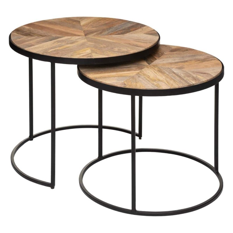 Set 2 masute cafea Basile, suport metal negru, blat lemn mango, D.51/56 cm, 179130