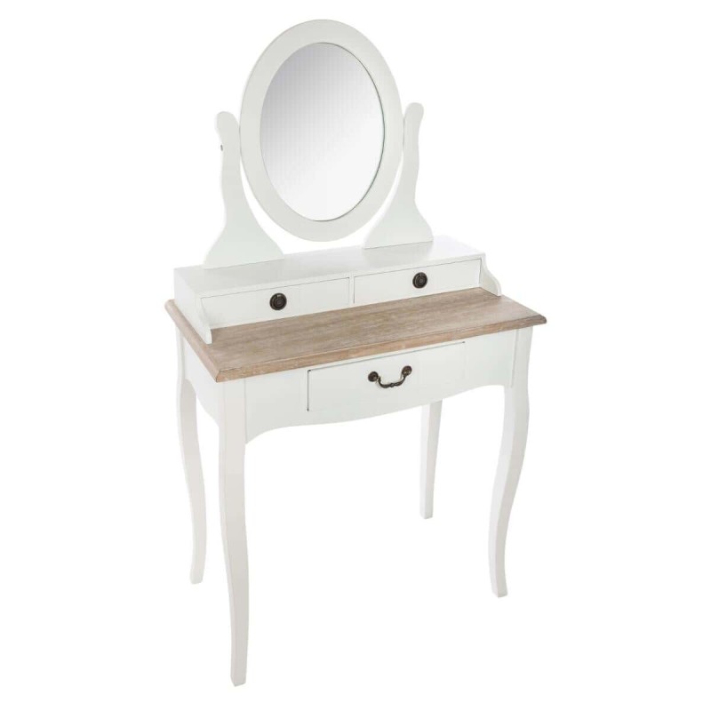 Masa toaleta Chrysa, lemn alb si blat din MDF, cu oglinda, 3 sertare, L.74 cm, 131000A