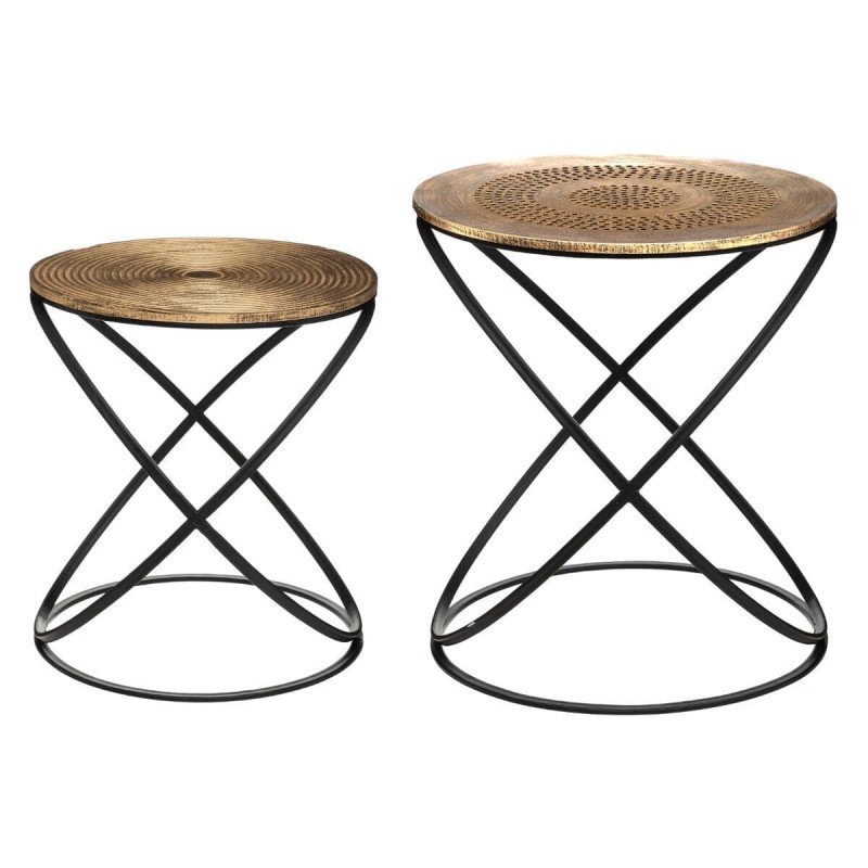 Set 2 masute cafea Etnik, metal negru, blat MDF auriu, D.34/40 cm, 157233