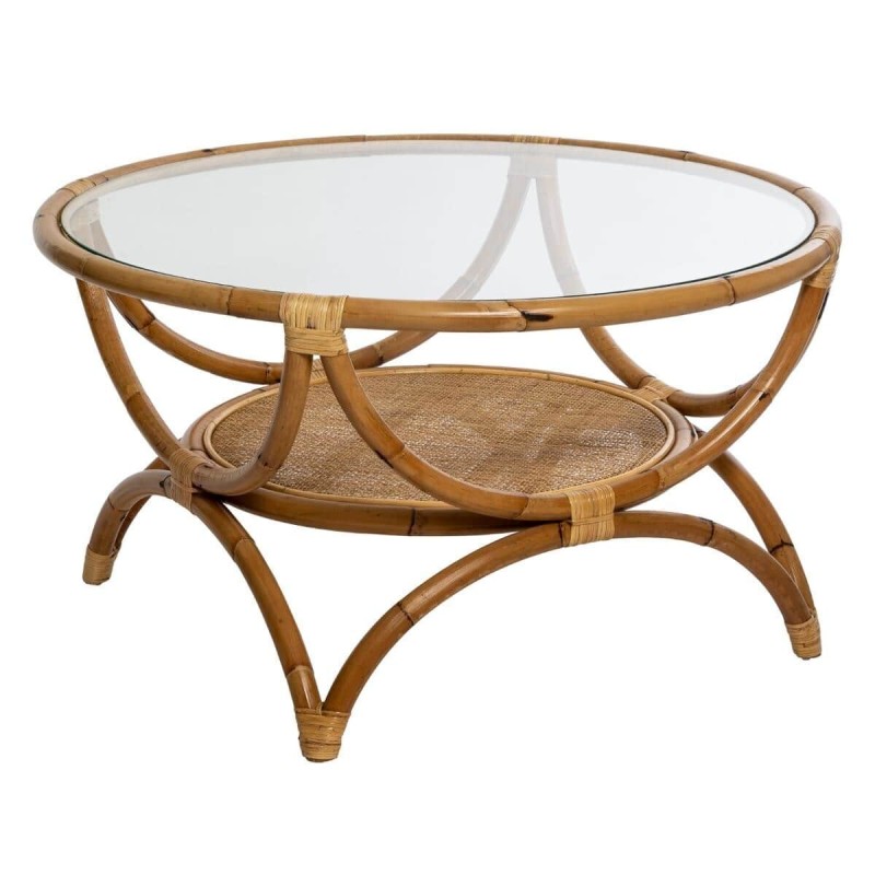 Masuta de cafea Farah, ratan, blat sticla, D.90 cm, 166652
