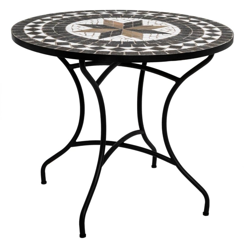Masa rotunda Kipos, model mozaic, structura metal negru, D.90 cm, 166566