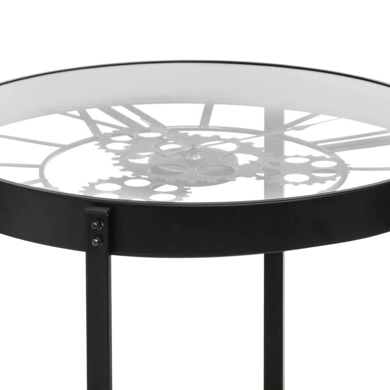 Masuta laterala Clock, metal negru, blat sticla si MDF, D.51 cm, 157207