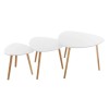 Set 3 masute cafea Mileo, picioare din lemn natur, blat MDF, alb, L.34/46/60 cm, 157052A