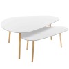 Set 2 masute cafea Mileo, picioare din lemn natur, blat din MDF alb, L.88/98 cm, 157053A