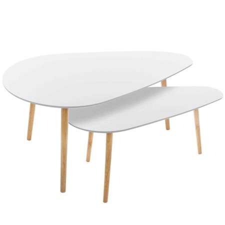 Set 2 masute cafea Mileo, picioare din lemn natur, blat din MDF alb, L.88/98 cm, 157053A