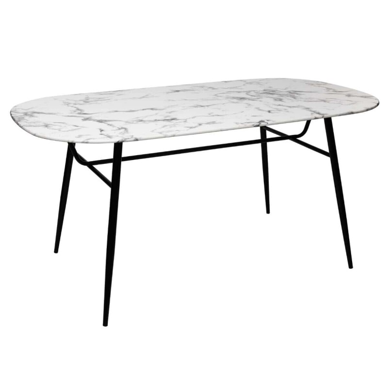 Masa Roxas alba, sticla cu aspect marmura, picioare metal negru, L.160 cm, 166716