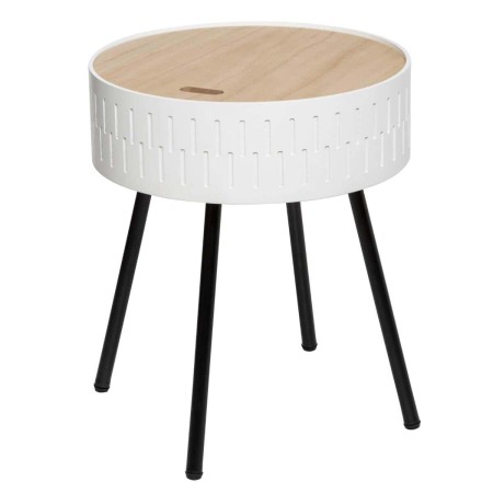 Masuta laterala cu spatiu depozitare Shiro, metal negru si MDF alb, D.39 cm, 166584A