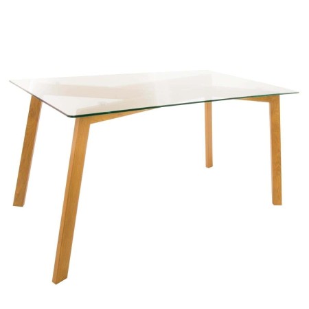 Masa dining Taho, picioare din metal si lemn, blat sticla, L.150 cm, 140356