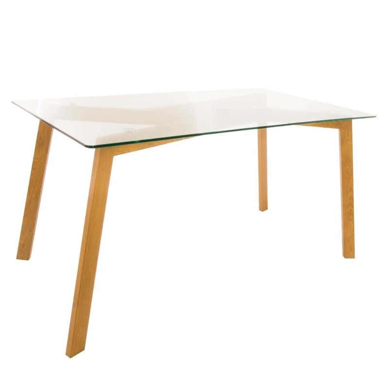 Masa dining Taho, picioare din metal si lemn, blat sticla, L.150 cm, 140356