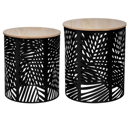 Set 2 masute cafea Feuilles, metal negru, blat din MDF, D.35/39 cm, 157205A
