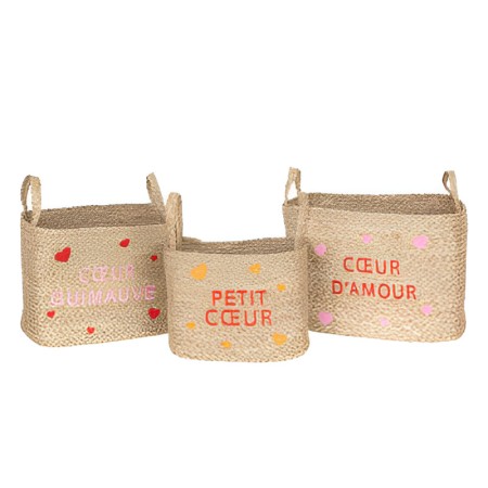 Set 3 cosuri depozitare Love, stuf, L.28/33/38 cm, 203703