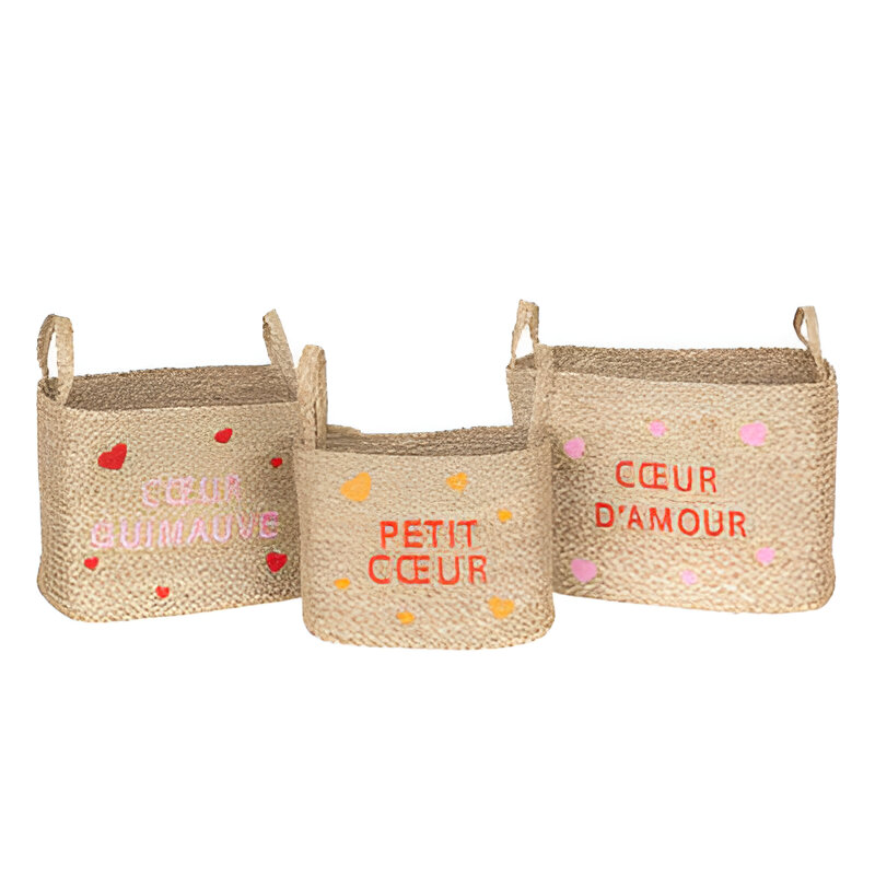 Set 3 cosuri depozitare Love, stuf, L.28/33/38 cm, 203703