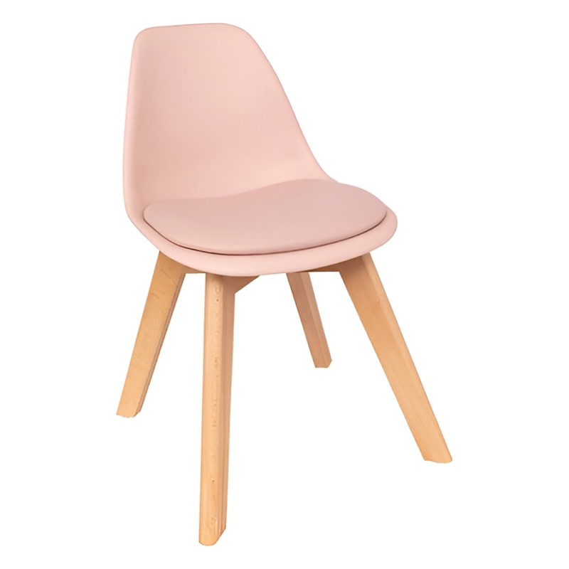 Scaun copii Baya, picioare din lemn de fag, polipropilena, roz, H.38 cm, 205840B