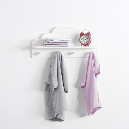 Cuier de perete alb, lemn si MDF, Cloud, L. 48 cm, 127163B