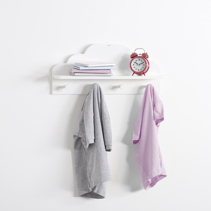 Cuier de perete alb, lemn si MDF, Cloud, L. 48 cm, 127163B