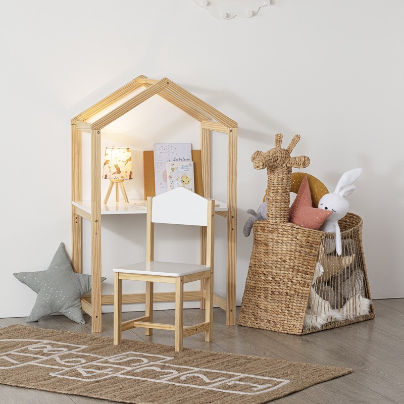 Scaun copii Maison, lemn de pin, MDF, alb, H.59 cm, 174219