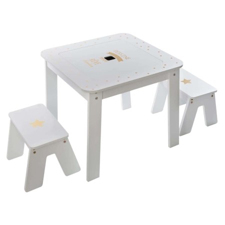 Set masa Play, 2 taburete pentru copii, MDF alb/auriu, 158473A
