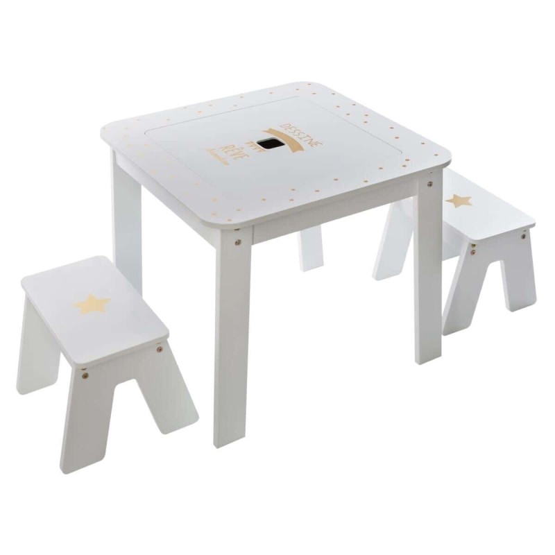 Set masa Play, 2 taburete pentru copii, MDF alb/auriu, 158473A
