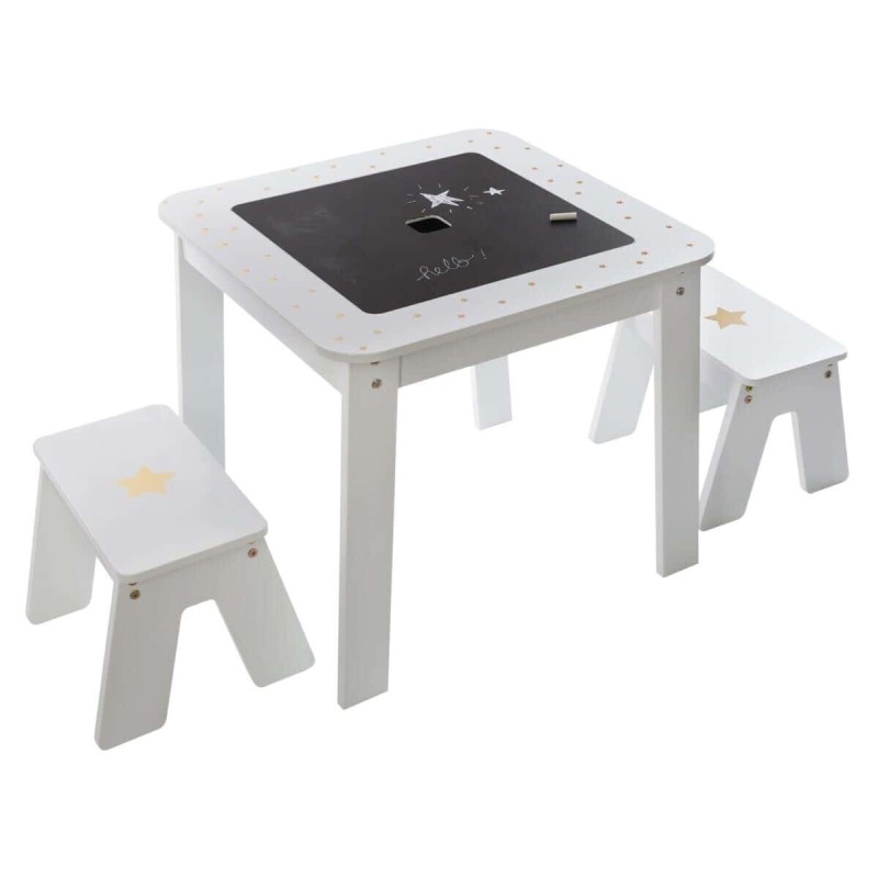 Set masa Play, 2 taburete pentru copii, MDF alb/auriu, 158473A