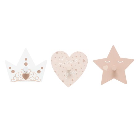Set 3 cuiere de perete Princess, MDF alb/roz, 174340B