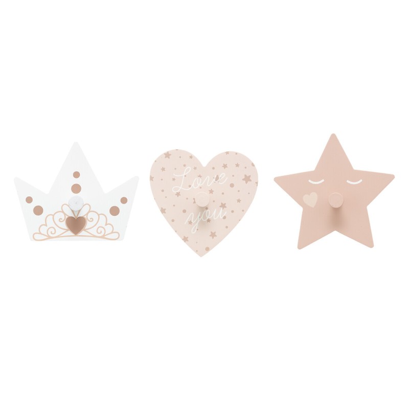 Set 3 cuiere de perete Princess, MDF alb/roz, 174340B