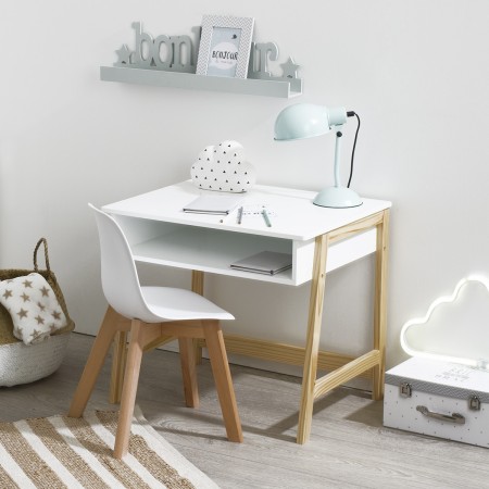 Scaun copii Scandinave, lemn de fag, polipropilena, alb, H.57 cm, 127368B