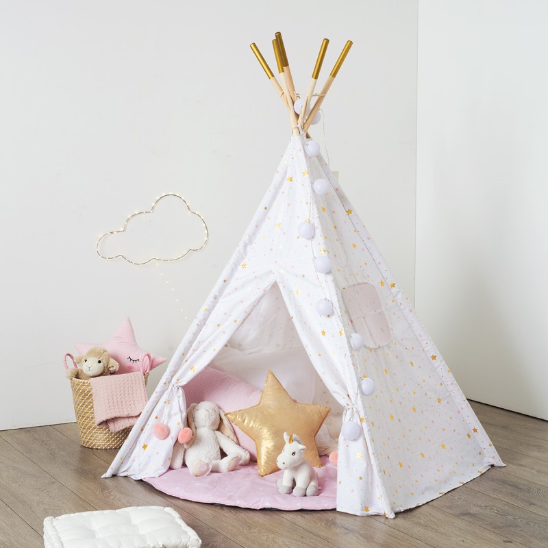 Cort alb/auriu cu stelute Teepee, H. 160 cm, 158563A