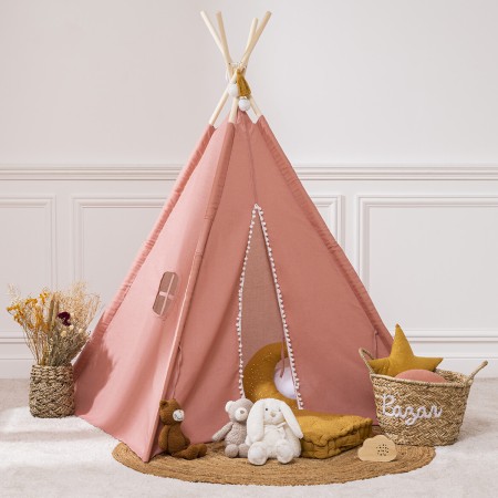 Cort roz pentru copii Wapi, lemn si bumbac, H. 160 cm, 174246C