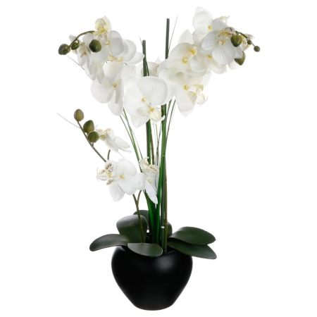 Orhidee artificiala, vaza ceramica neagra, H.53 cm, 136510A