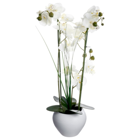 Orhidee artificiala, vaza ceramica alba, H.53 cm, 136510B