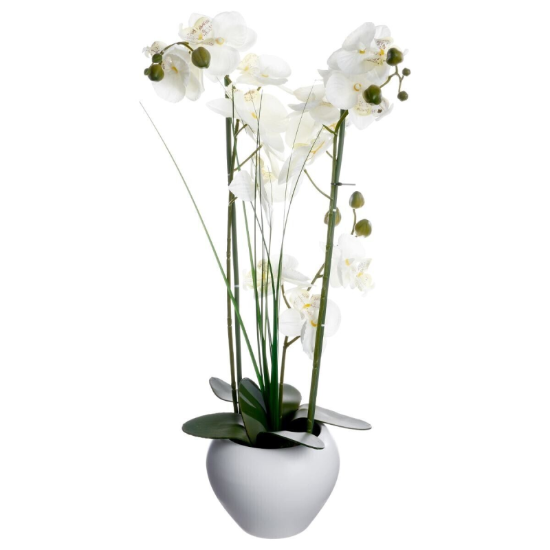 Orhidee artificiala, vaza ceramica alba, H.53 cm, 136510B