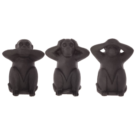 Set 3 statuete Maimuțele Înțelepte, rășină, neagră, H.23 cm, 155036