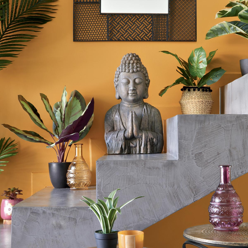 Bust statueta Buddha, efect lemn, H.48 cm, 155113