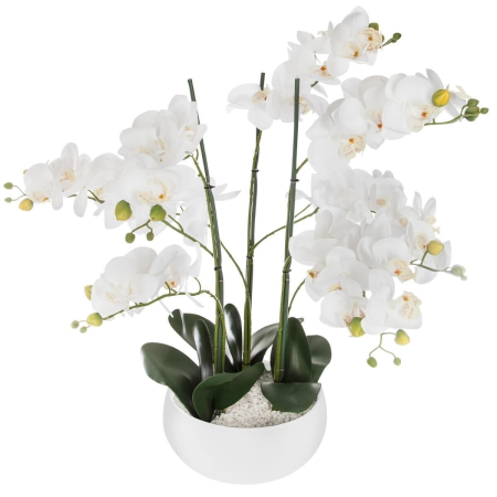 Orhidee artificiala, ghiveci ceramica alba, H.65 cm, 155640B