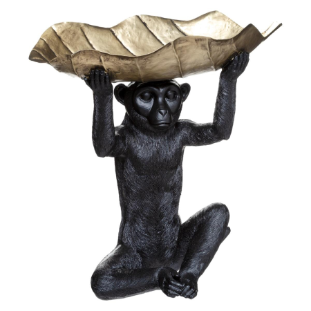 Statuie Maimută Frunza, polirasina, metal, neagra/aurie, H.35 cm, 178777