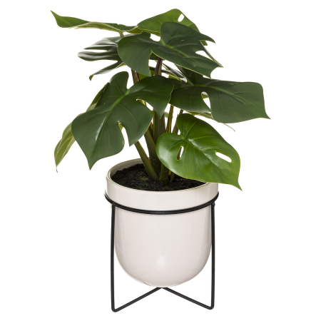 Monstera artificiala, baza metalica, ghiveci ceramica, H.33 cm, 185460