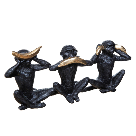 Statueta 3 Maimute Intelepte, rasina, neagra, H.17 cm, 187933