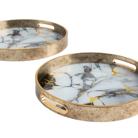 Set 2 tavi decorative Inaya, poliuretan, auriu, D.31/35 cm, 204020