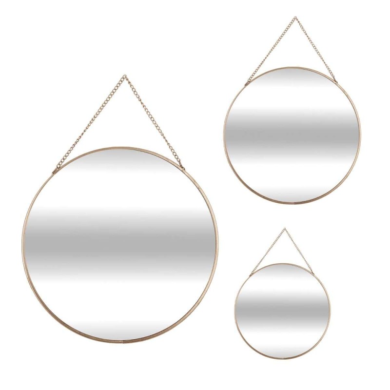 Set 3 oglinzi Leny, metal si sticla, aurii, D.20/24/29 cm, 141198A