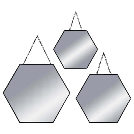 Set 3 oglinzi Leny, metal si sticla, negre, L.20/25/30 cm, 141196